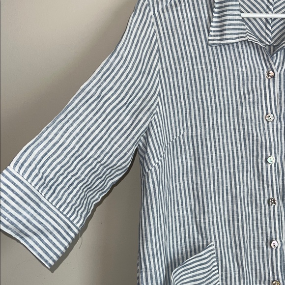 Lintico Madison 100% Linen Shirt Dress Womens Size M Blue Stripe Lagenlook Boho - Picture 4 of 10